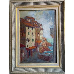 Roman Loth, Huile Sur Toile,rue Donnant Sur La Mer