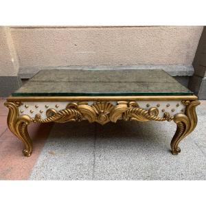 Coffee Table In Golden And Painted Wood