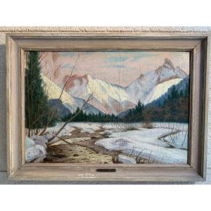 A Roger Oil On Canvas Mountain Landscape