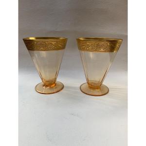 Pair Of Acid-etched Crystal Glasses