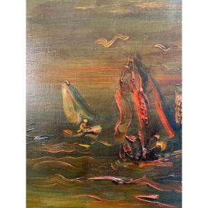 Sylvain Vigny, Marine Sunset, Oil On Canvas.