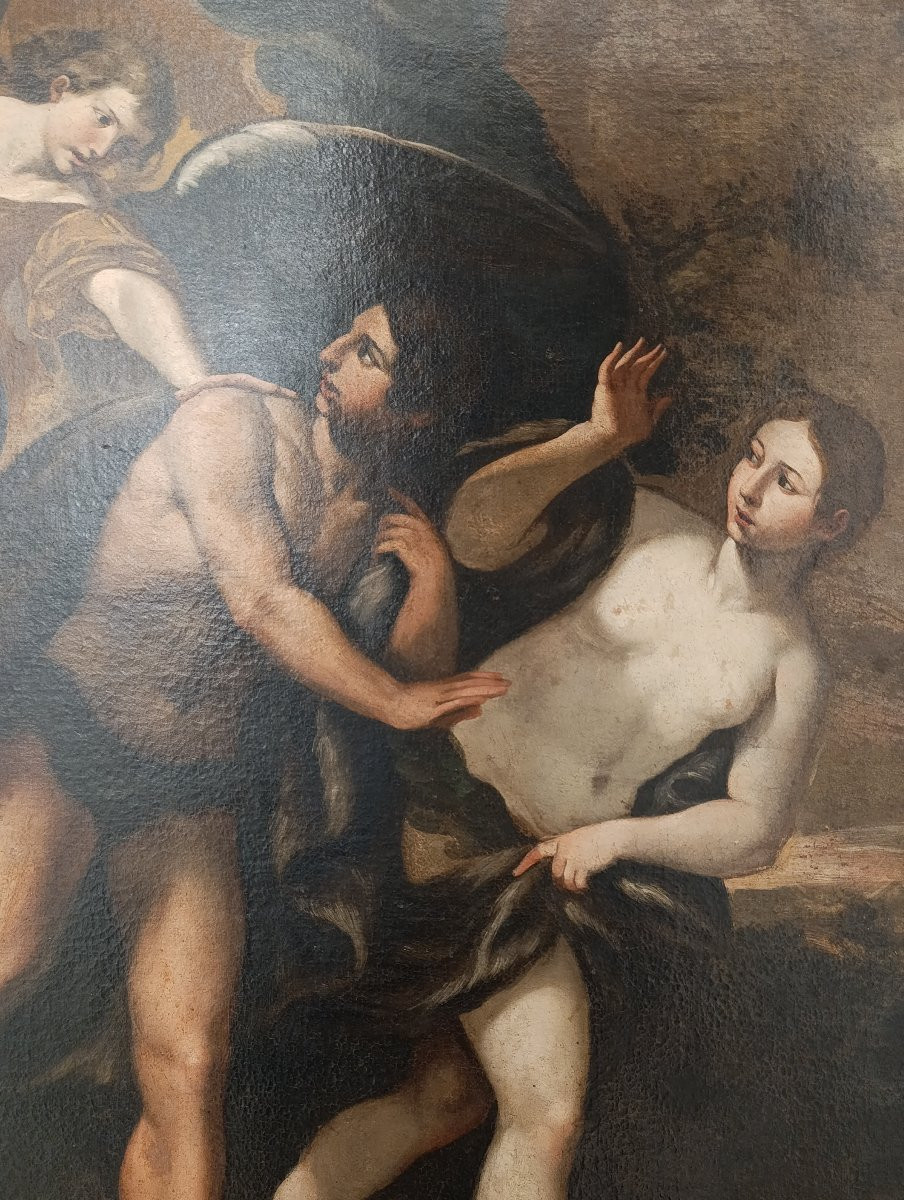 Bolognese School, 17th Century. Expulsion Of Adam And Eve From The Garden Of Eden-photo-4