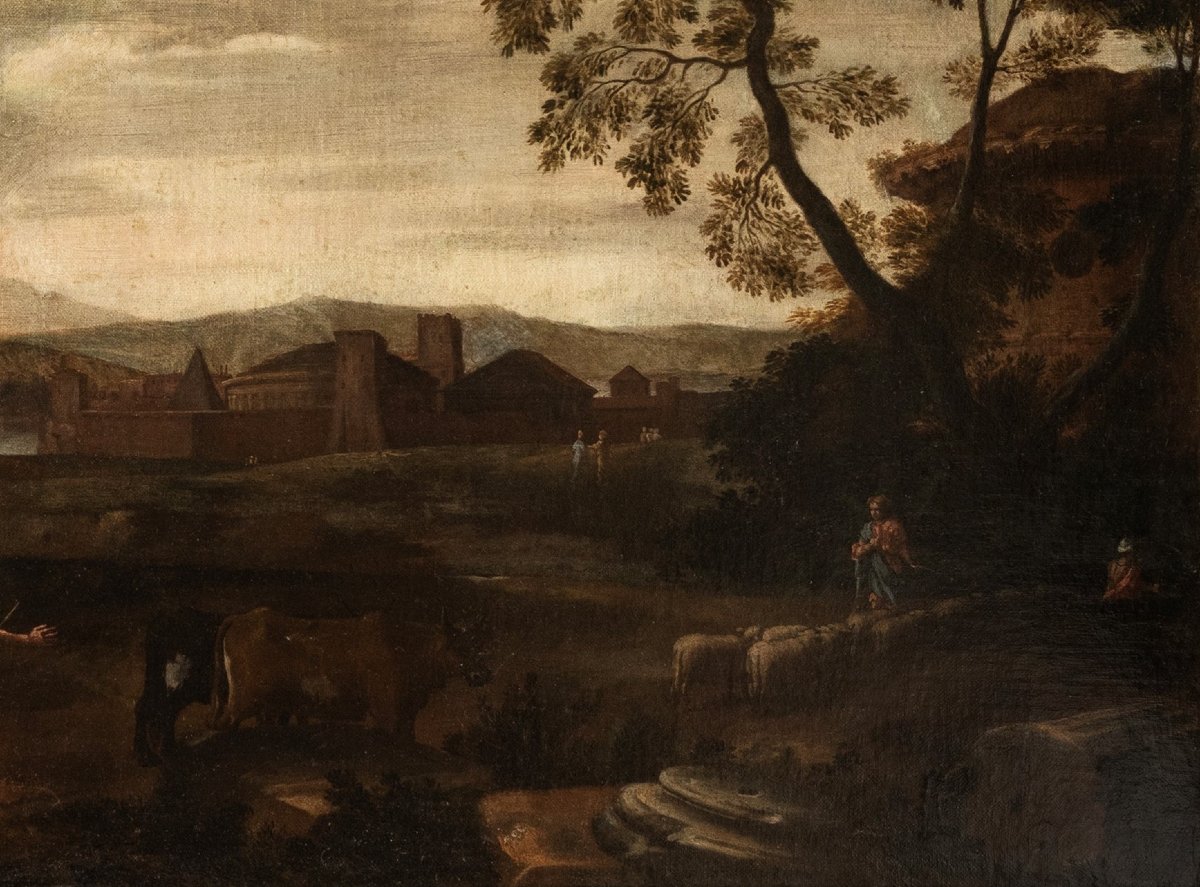 Peintre actif à Rome au XVIIe siècle.  Paire d'architectures.-photo-4