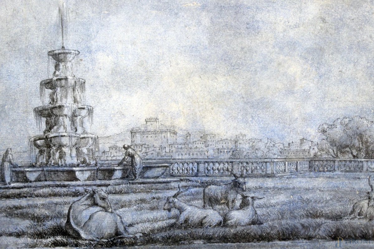 Jean Grandjean (amsterdam, 1752/55 - Rome, 1781). Vue Des Jardins De La Villa Conti à Frascati-photo-2
