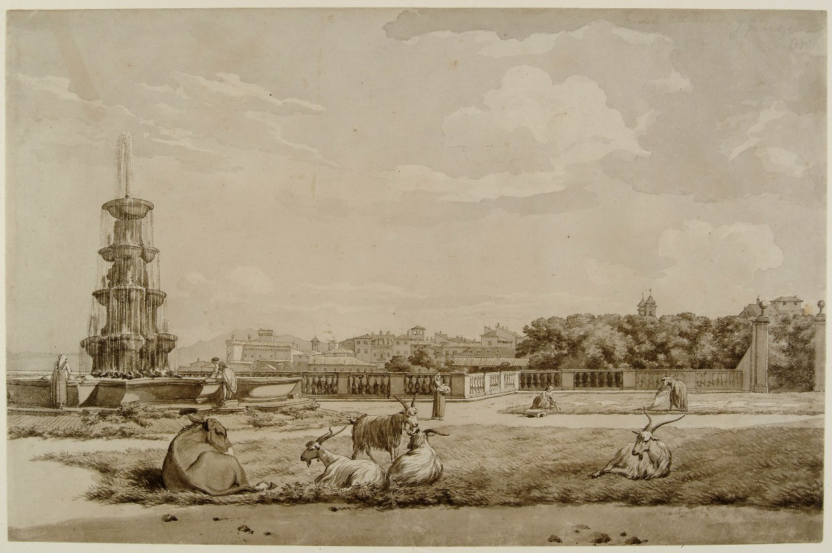 Jean Grandjean (amsterdam, 1752/55 - Rome, 1781). Vue Des Jardins De La Villa Conti à Frascati-photo-1