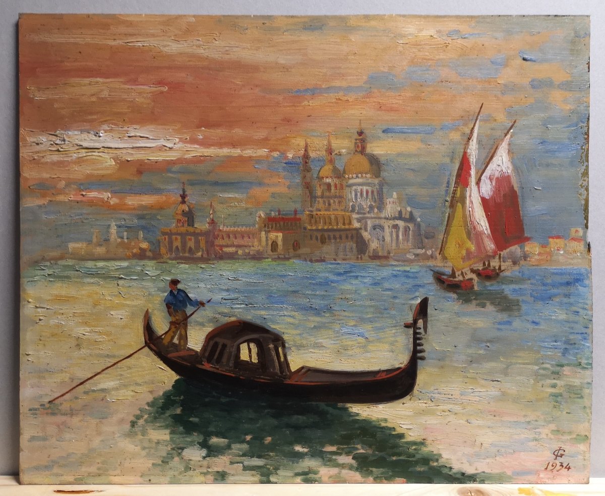 Monogrammiste I.G. (1934). Vue de la lagune de Venise avec la Punta della Dogana-photo-2