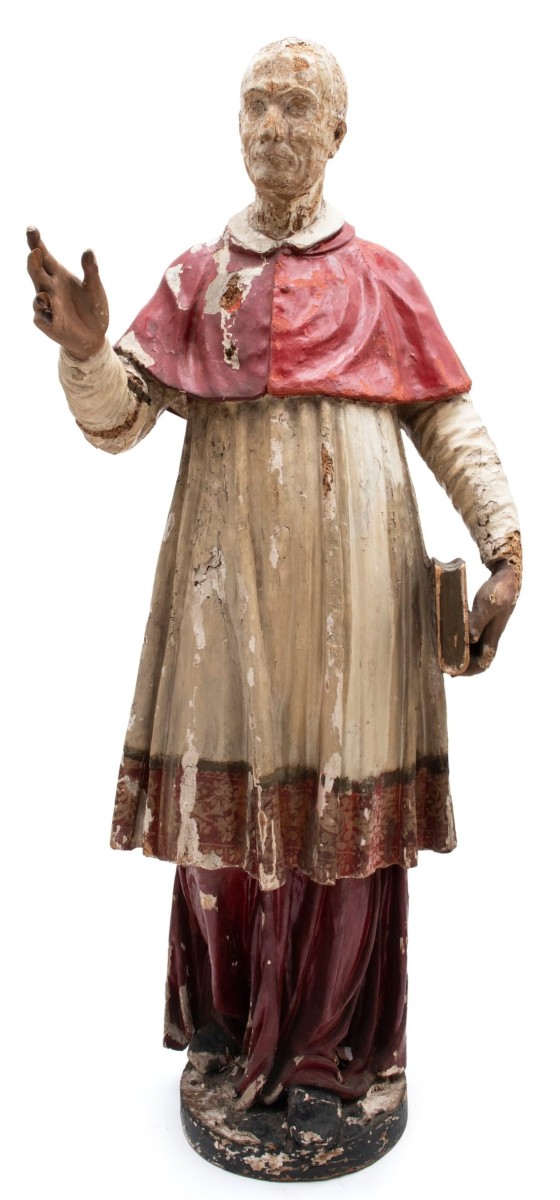 Fabrication lombarde, XVIIe siècle. Sculpture en bois grandeur nature représentant Borromée.