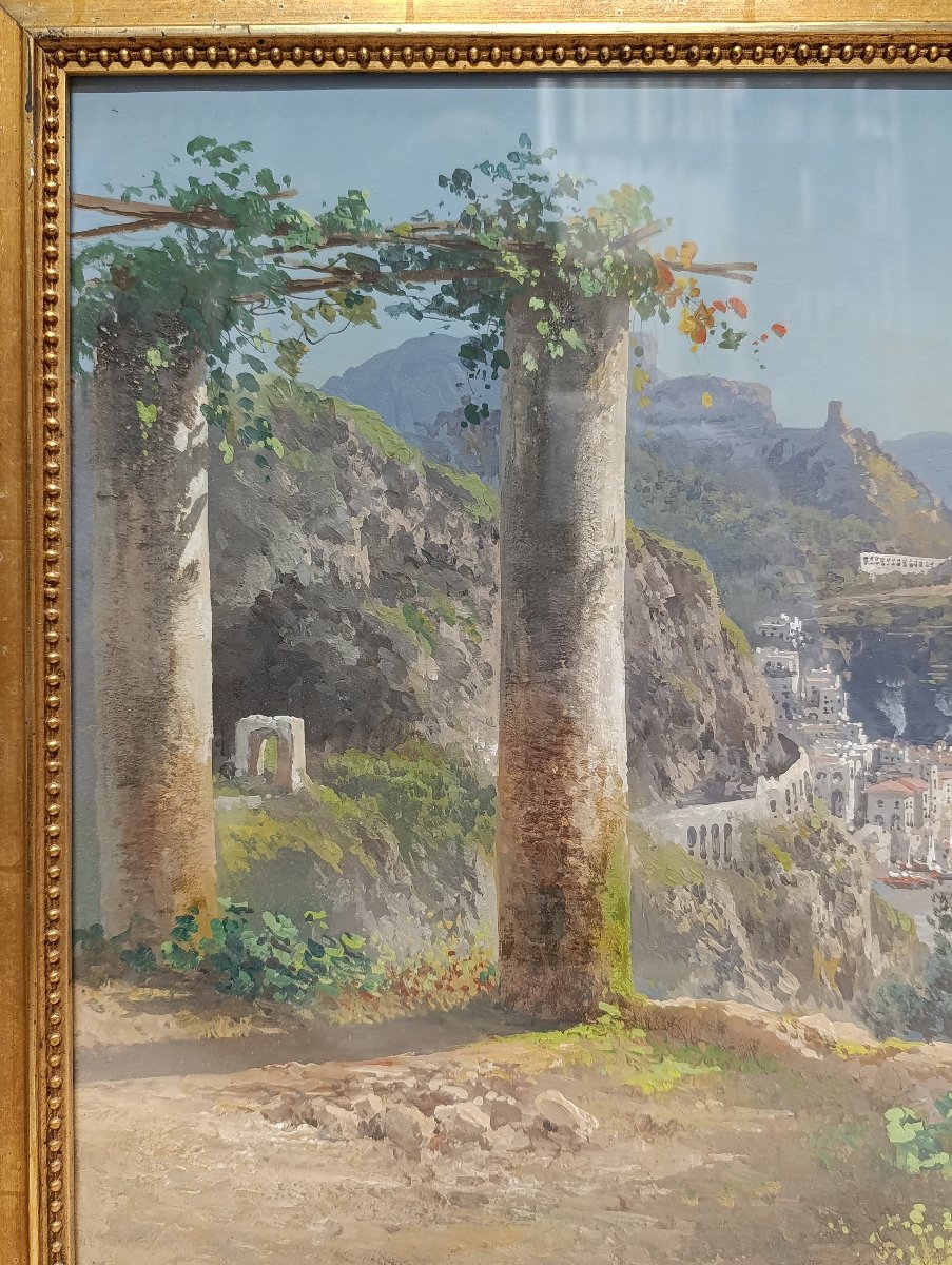Guglielmo Giusti (Naples 1824 - après 1916). Vue d'Amalfi depuis le couvent des Capucins.-photo-3