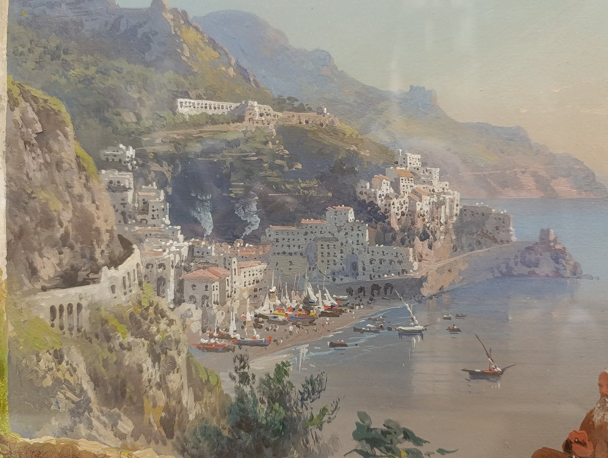 Guglielmo Giusti (Naples 1824 - après 1916). Vue d'Amalfi depuis le couvent des Capucins.-photo-4