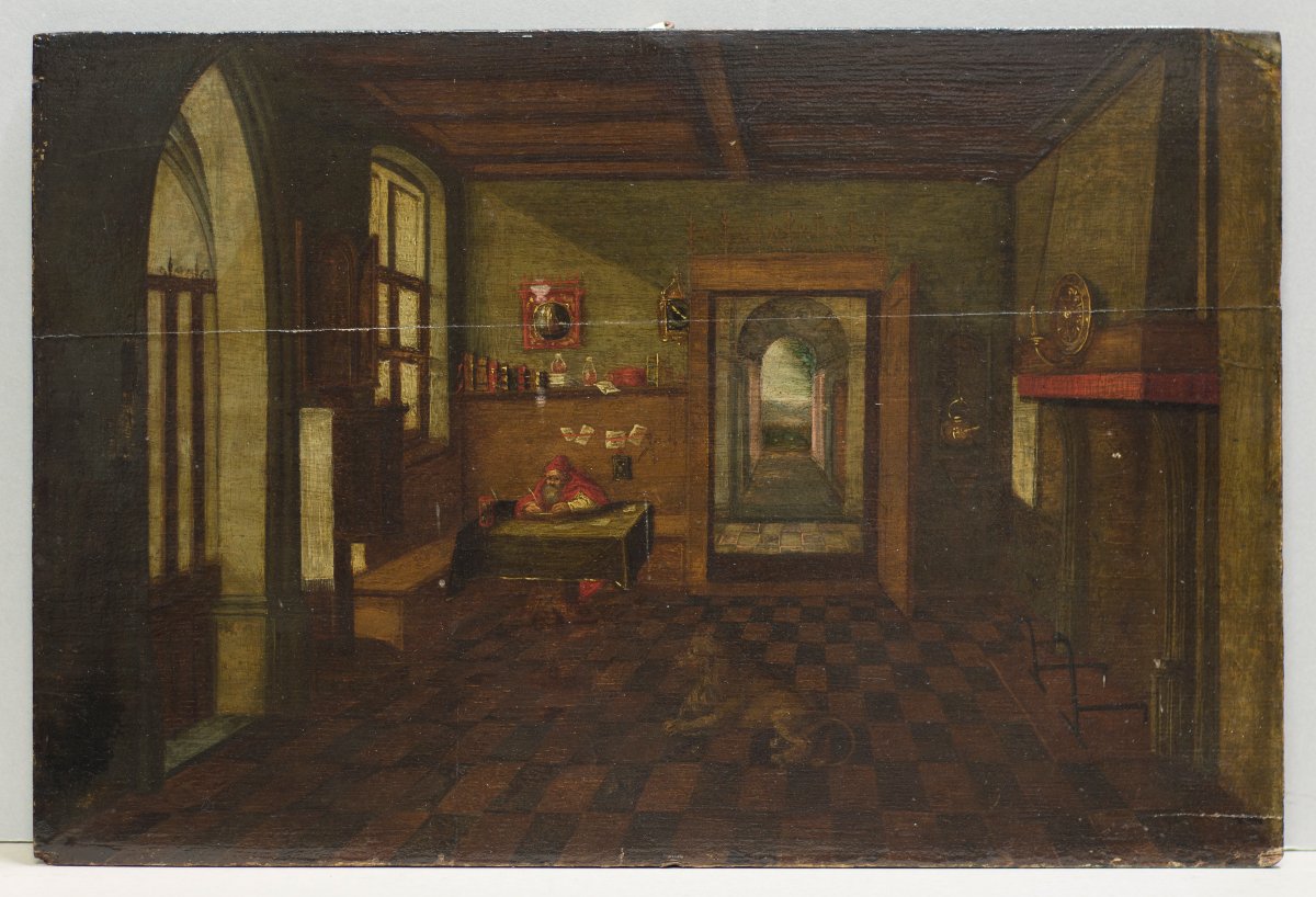Attributed To Hendrik Van Steenwijk II (antwerp, 1580–1649). Interior With Saint Jerome-photo-2