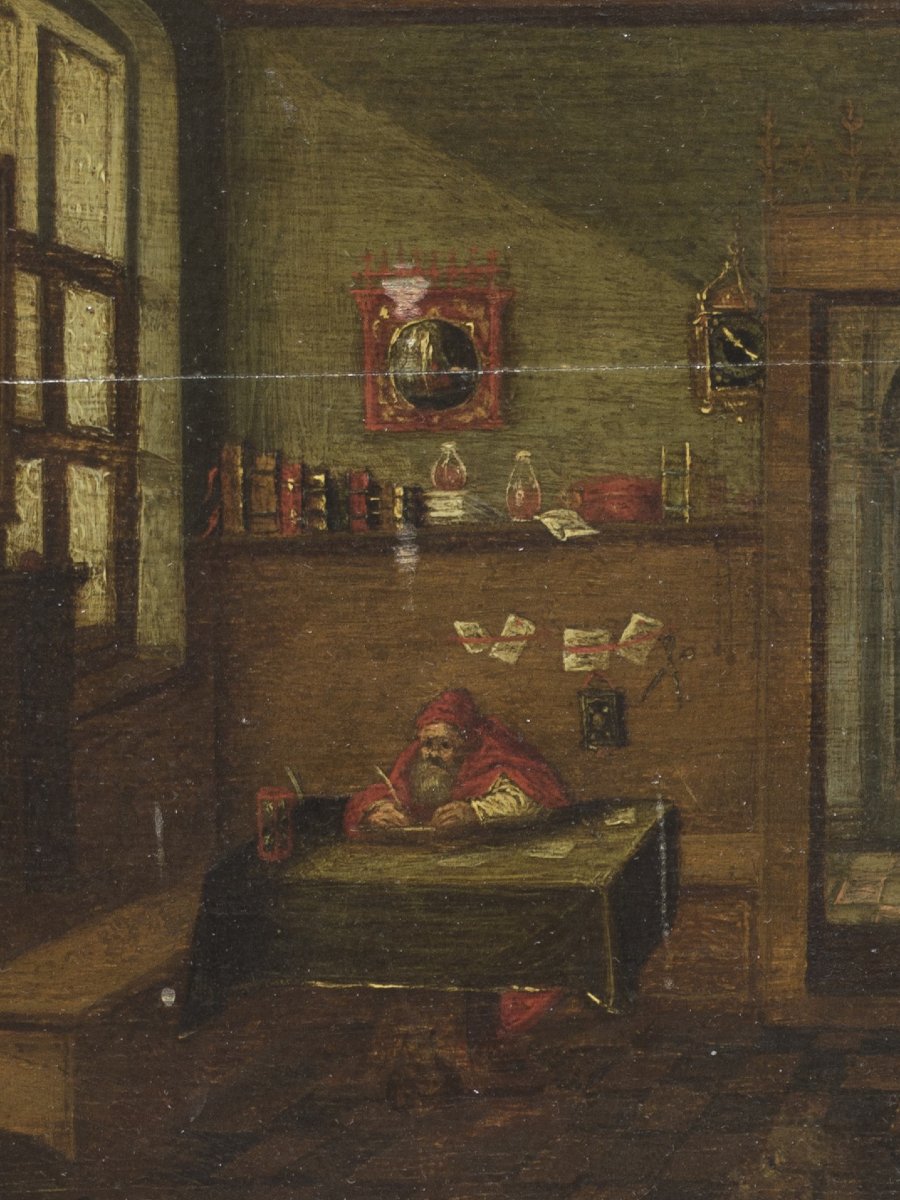 Attributed To Hendrik Van Steenwijk II (antwerp, 1580–1649). Interior With Saint Jerome-photo-3
