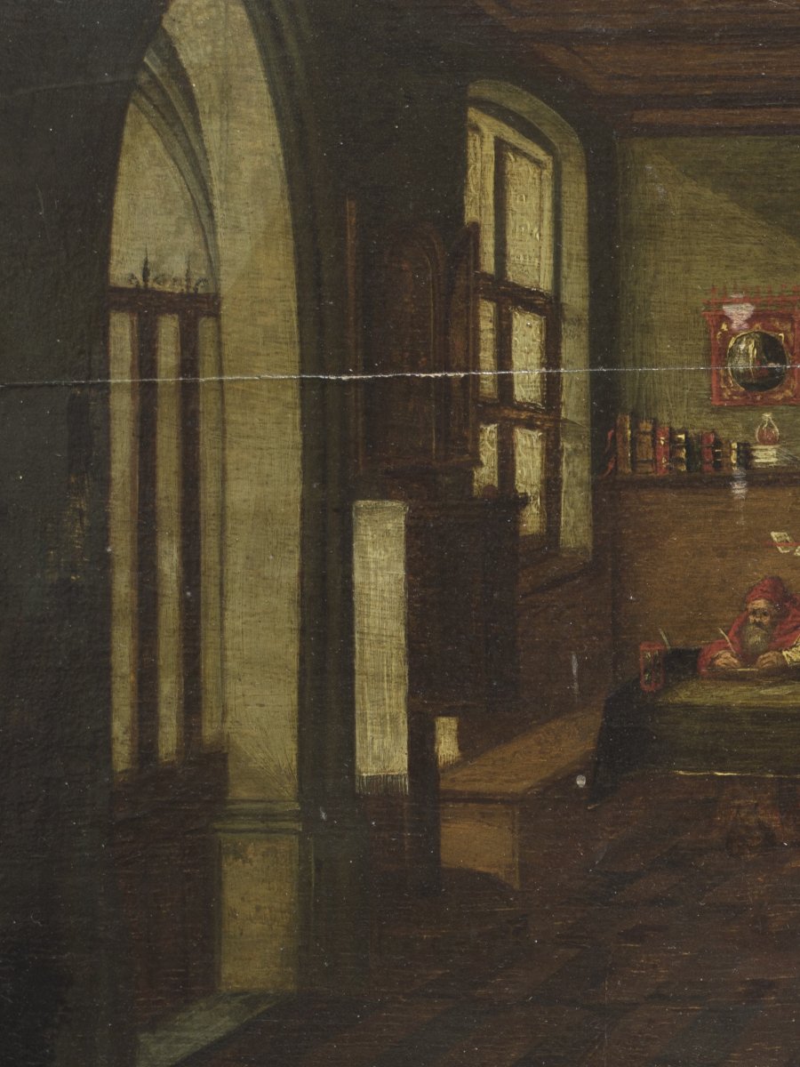 Attributed To Hendrik Van Steenwijk II (antwerp, 1580–1649). Interior With Saint Jerome-photo-2
