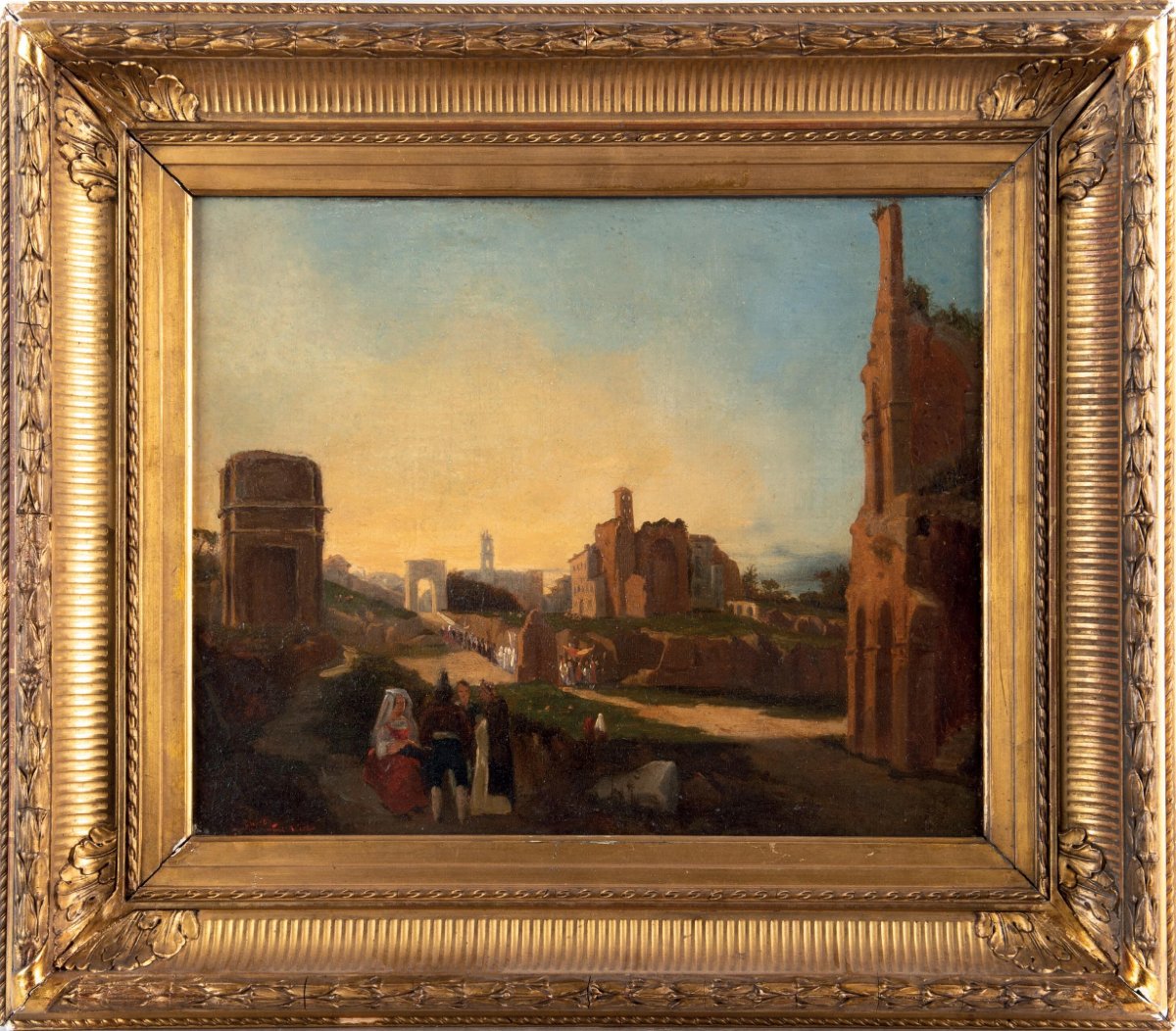 French Painter Active In Rome In The 19th Century. View Of The Palatine Hill Near The "meta Sudan"