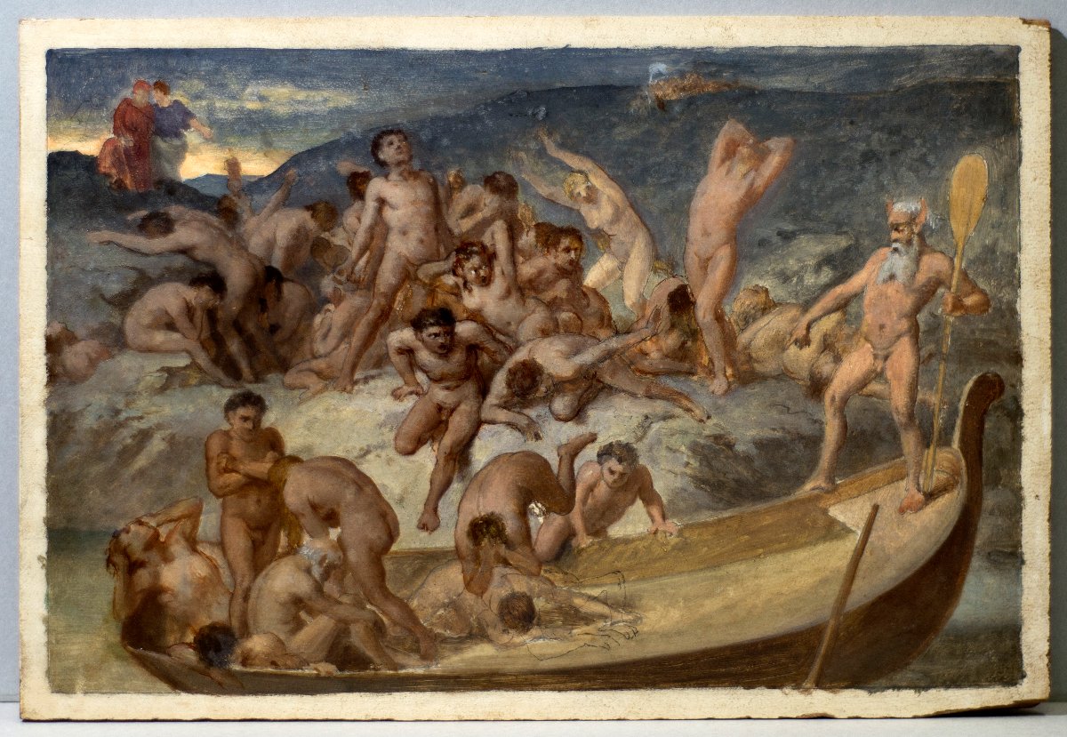 A 19th-century Symbolist Painter. Charon Ferries The Damned Souls Across The River Styx-photo-2