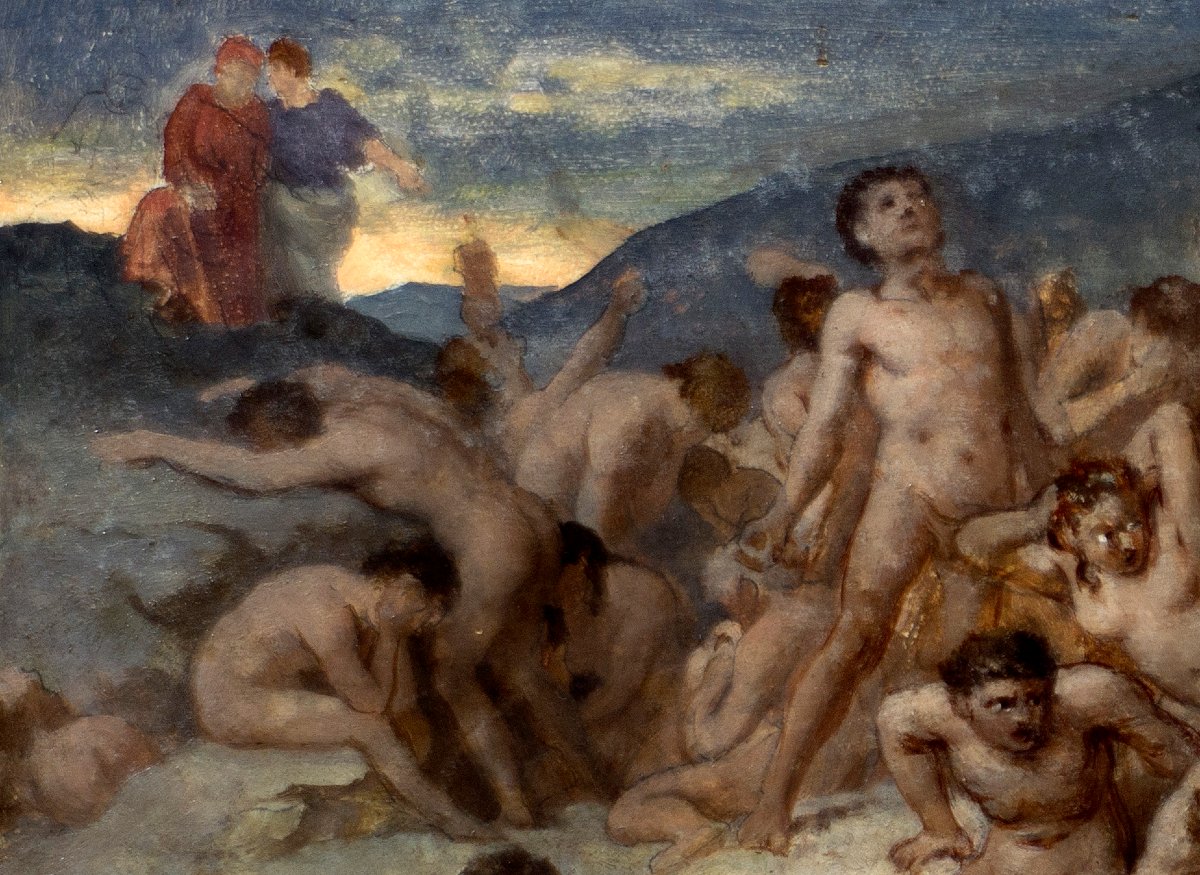 A 19th-century Symbolist Painter. Charon Ferries The Damned Souls Across The River Styx-photo-4