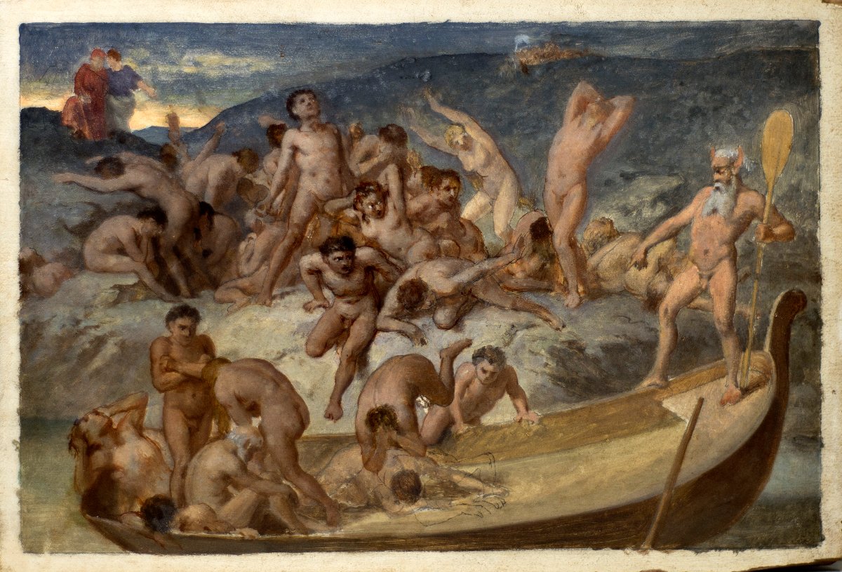 A 19th-century Symbolist Painter. Charon Ferries The Damned Souls Across The River Styx