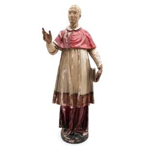 Lombardy Manufacture, 17th Century. Life-sized Wooden Sculpture Depicting Borromeo.