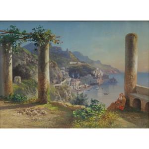 Guglielmo Giusti (naples 1824 - After 1916). View Of Amalfi From The Capuchin Convent.