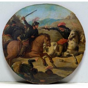 Peintre du XVIIIe siècle. Scène de bataille