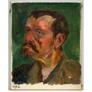 Peintre du milieu du XXe siècle. Portrait d'Antonio Ligabue (Zurich, 1899 - Gualtieri, 1965)