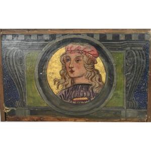 Imitateur du style Renaissance. Carreau de plafond à buste féminin