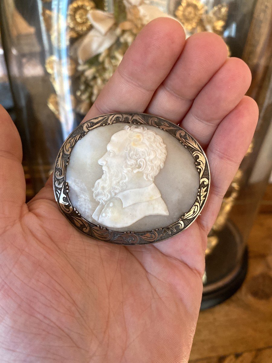 Mus&eacute;e - Broche, Cam&eacute;e Coquille Sculpt&eacute;, Argent Massif - Portrait De Michel-ange - Ma&icirc;tre -photo-4