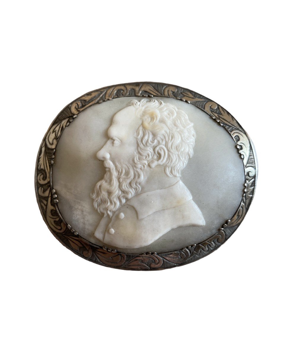 Mus&eacute;e - Broche, Cam&eacute;e Coquille Sculpt&eacute;, Argent Massif - Portrait De Michel-ange - Ma&icirc;tre 