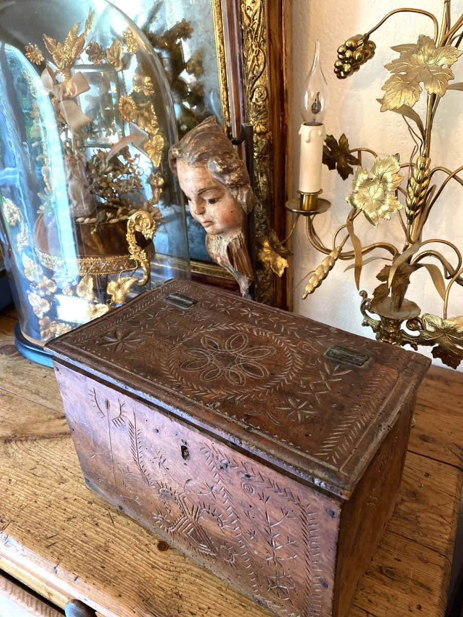 Lacemaker's Box - Box, Folk Art Box - Auvergne - Carved Box - Haute Loire-photo-7