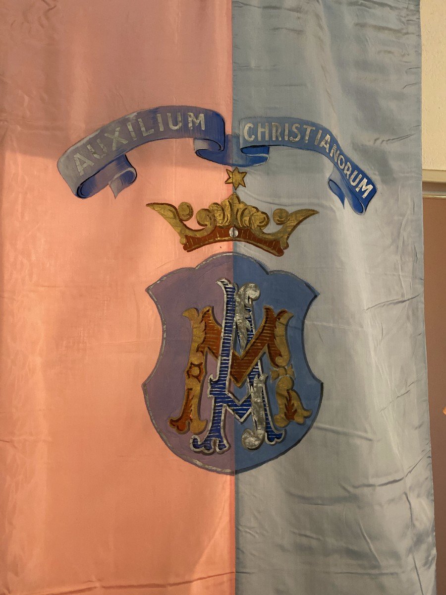 Paire De Banni&egrave;res Religieuses &ndash; Saint Pierre, Sainte Vierge Marie Reine Du Ciel &ndash; Blasons-photo-3