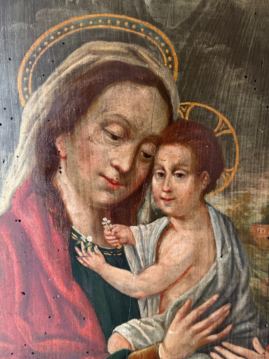 Huile Sur Panneau, Peinture &ndash; Vierge &agrave; L&rsquo;enfant &ndash; Ex Voto &ndash; Fin Du XVIIIe Si&egrave;cle &ndash; Italie-photo-3
