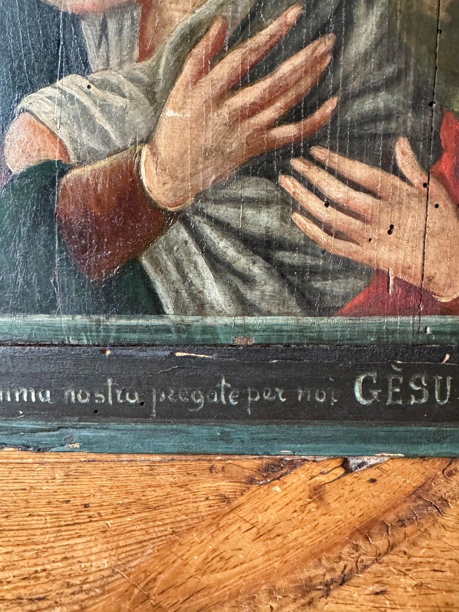 Huile Sur Panneau, Peinture &ndash; Vierge &agrave; L&rsquo;enfant &ndash; Ex Voto &ndash; Fin Du XVIIIe Si&egrave;cle &ndash; Italie-photo-2