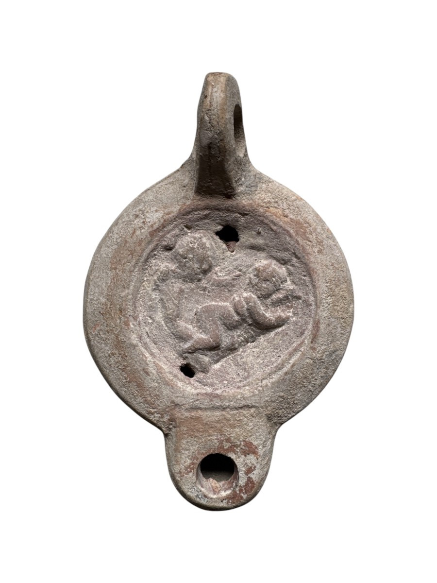Curiosa - Artefact – Antiquité – Lampe à Huile En Terre Cuite – Scène érotique – Empire Romain