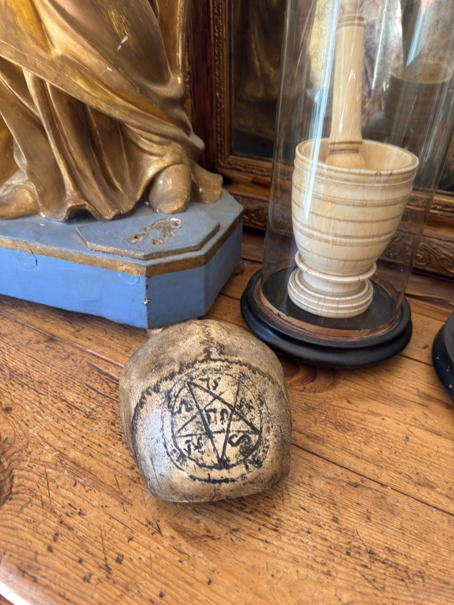 Curiosity, Devil – Occultism – Engraved Skullcap – Skull – Pentacle – Witchcraft Object-photo-7