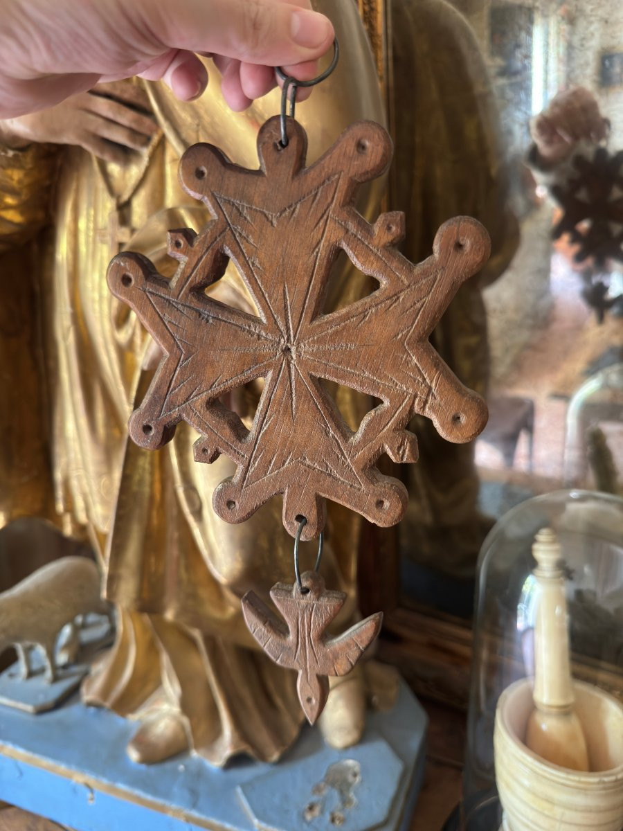 Croix Huguenote En Bois Sculpté – Colombe Du Saint-esprit – Art Populaire-photo-2