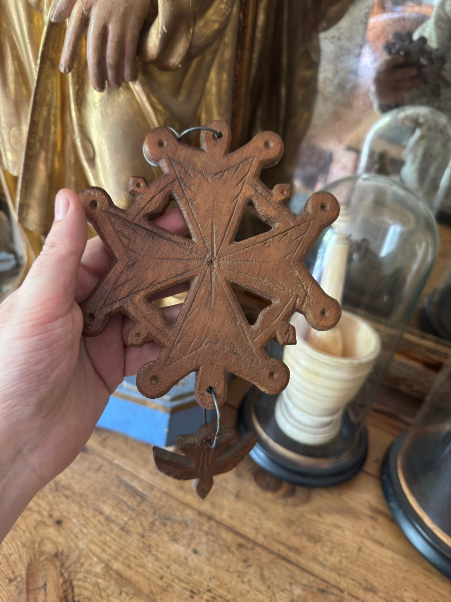 Croix Huguenote En Bois Sculpté – Colombe Du Saint-esprit – Art Populaire-photo-3