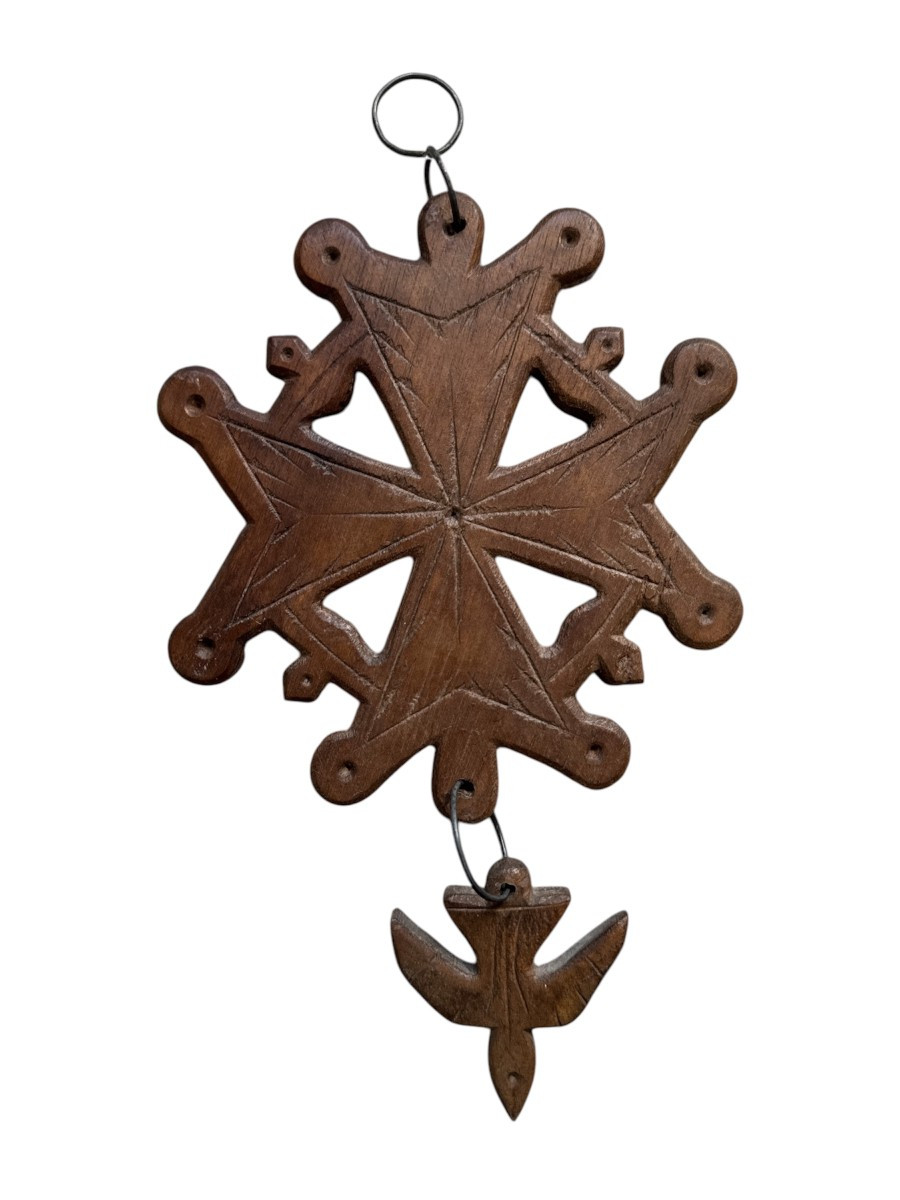 Croix Huguenote En Bois Sculpté – Colombe Du Saint-esprit – Art Populaire