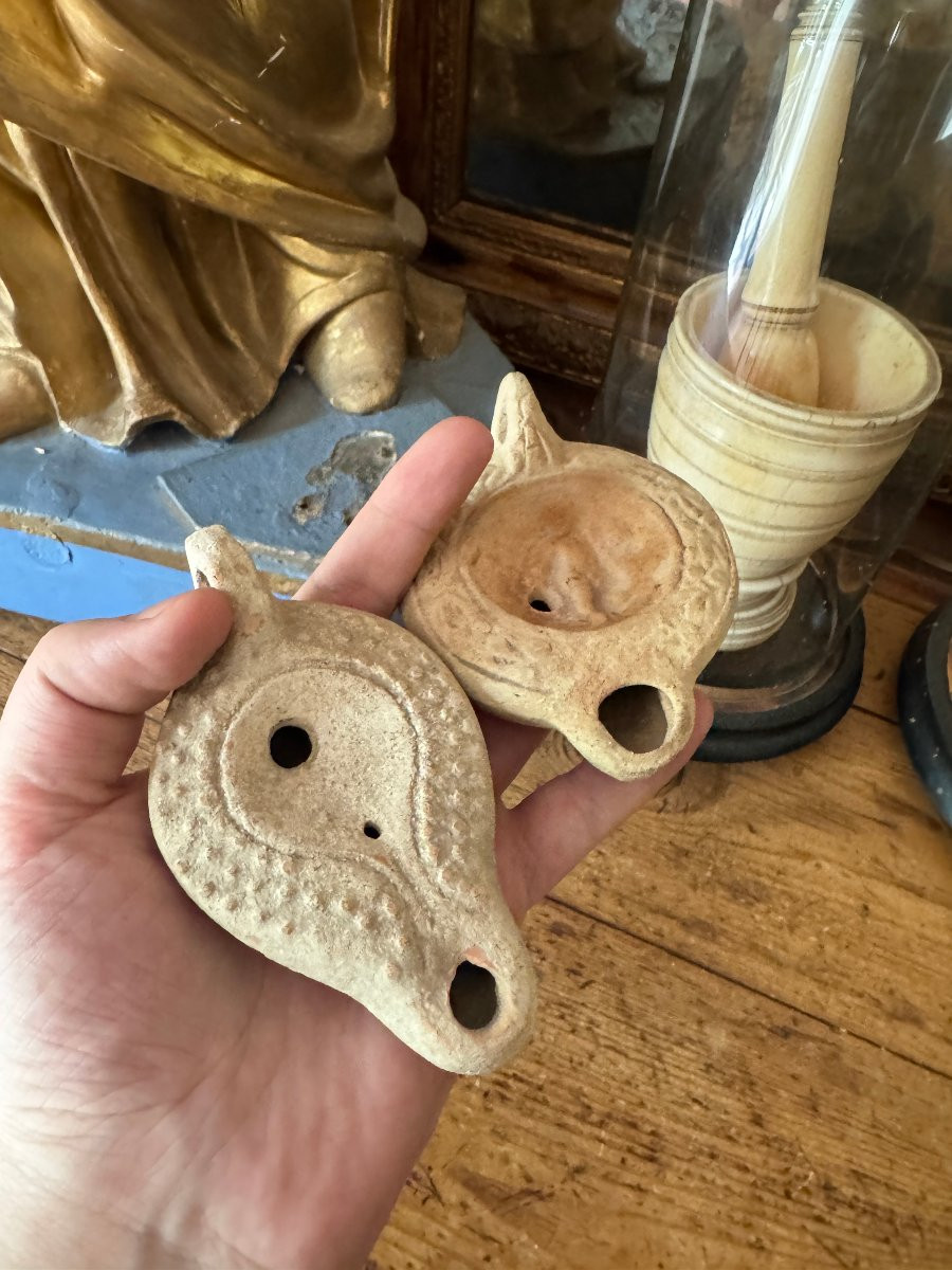 Artefact &ndash; Antiquit&eacute; &ndash; Lampe &agrave; Huile En Terre Cuite &ndash; Volutes D&eacute;g&eacute;n&eacute;r&eacute;es &ndash; Empire Romain-photo-5