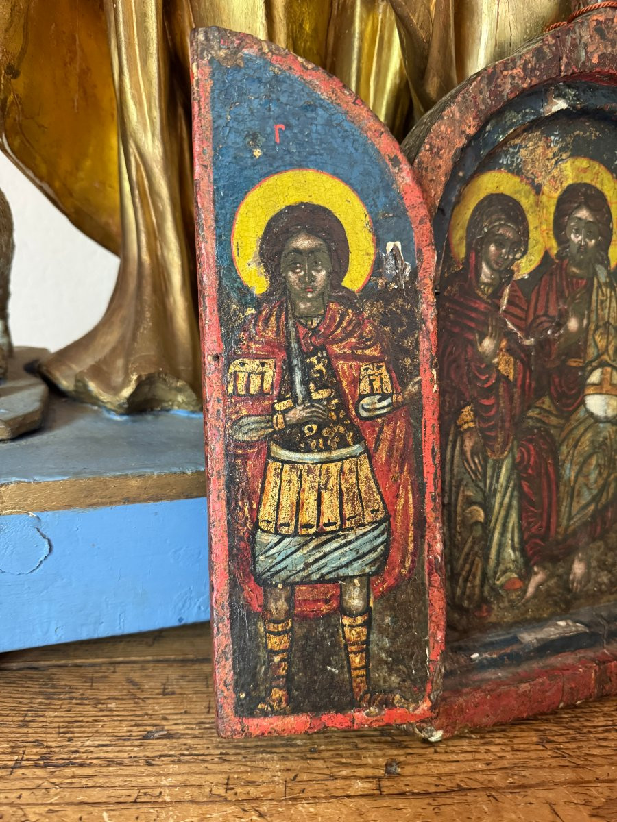 Orthodox Icon – Triptych Christ In Majesty – Scene Of Deisis – Archangel Gabriel – Oil -photo-1