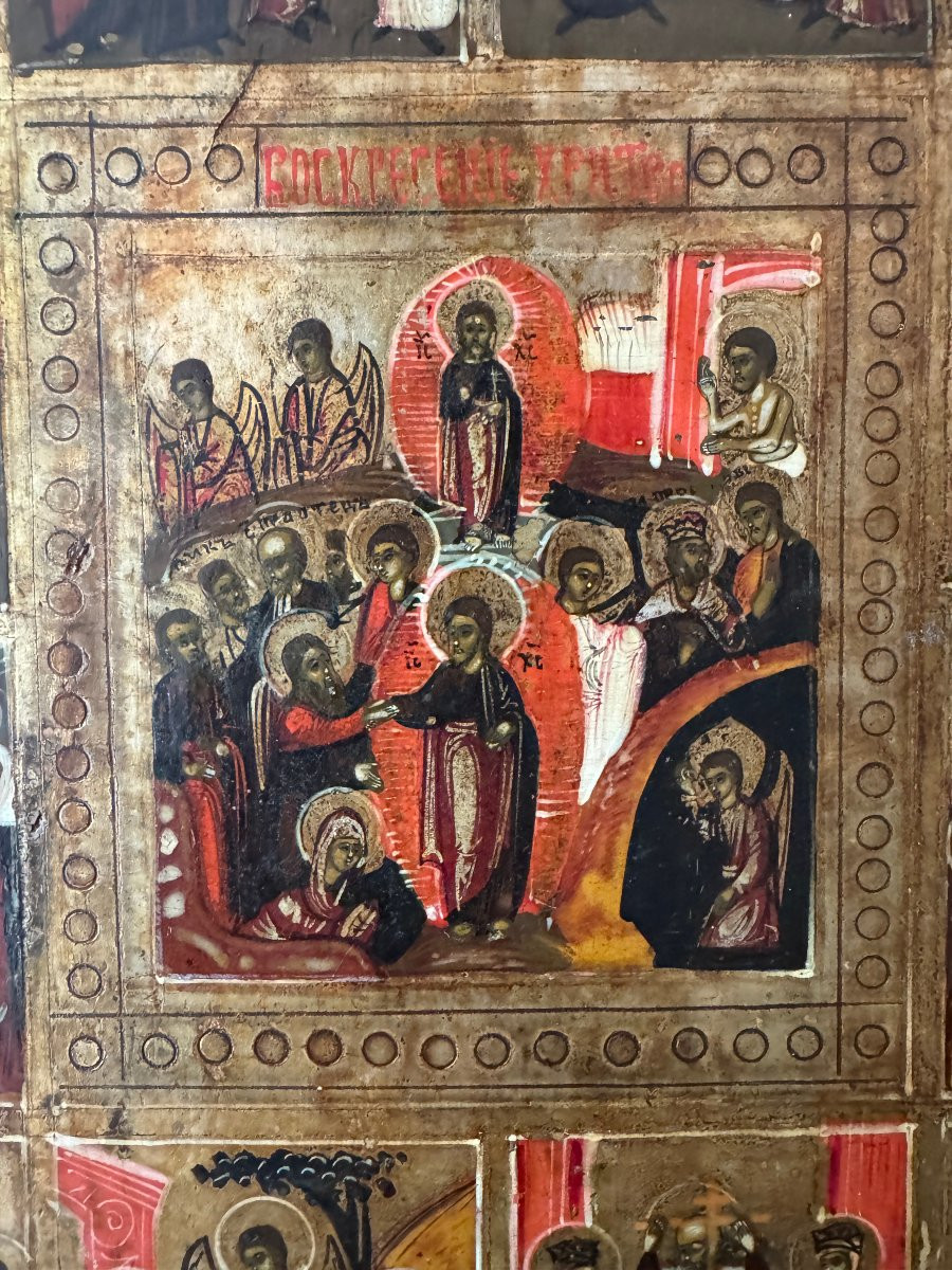 Russian Orthodox Icon – Feast Icon With Twelve Scenes – Anastasis In The Center – Russia - Icon-photo-4