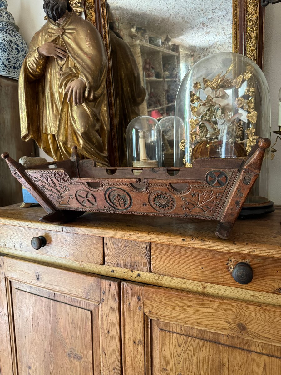 Musée - Berceau De Baptême, Berceau Votif  – Art Populaire - Religieux - Bois Sculpté-photo-3