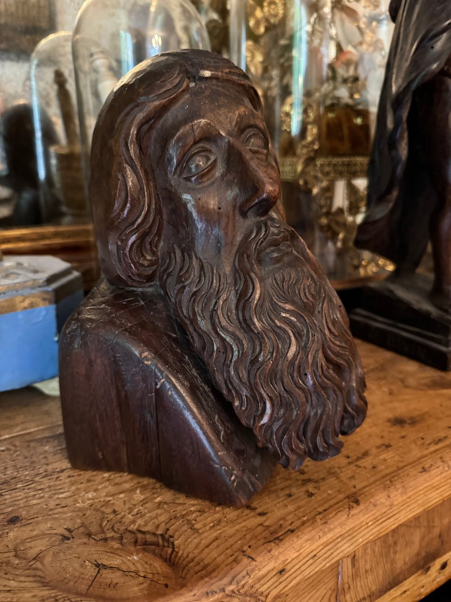 Sculpture - Buste du Christ en bois sculpté, Tête en bois – École française - Art Populaire-photo-5
