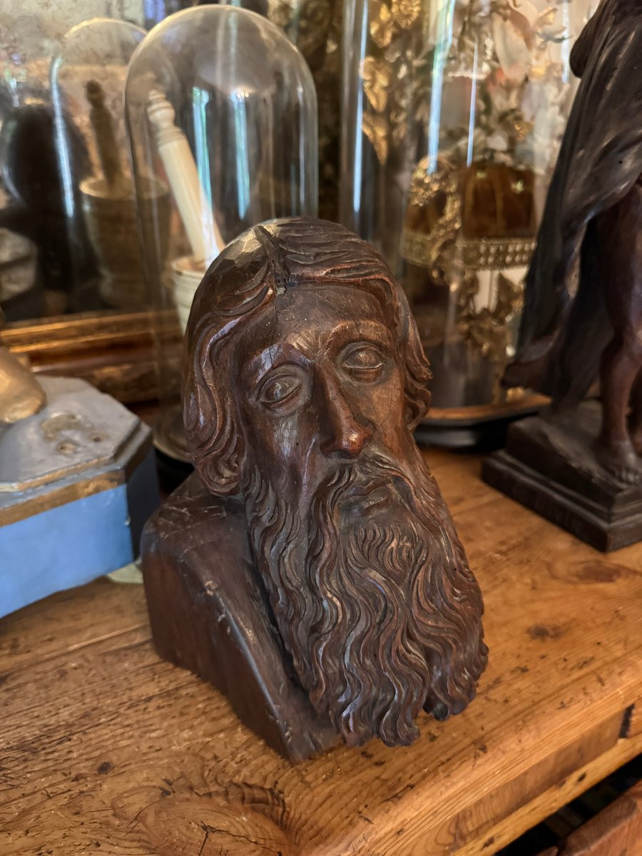 Sculpture - Buste du Christ en bois sculpté, Tête en bois – École française - Art Populaire-photo-7