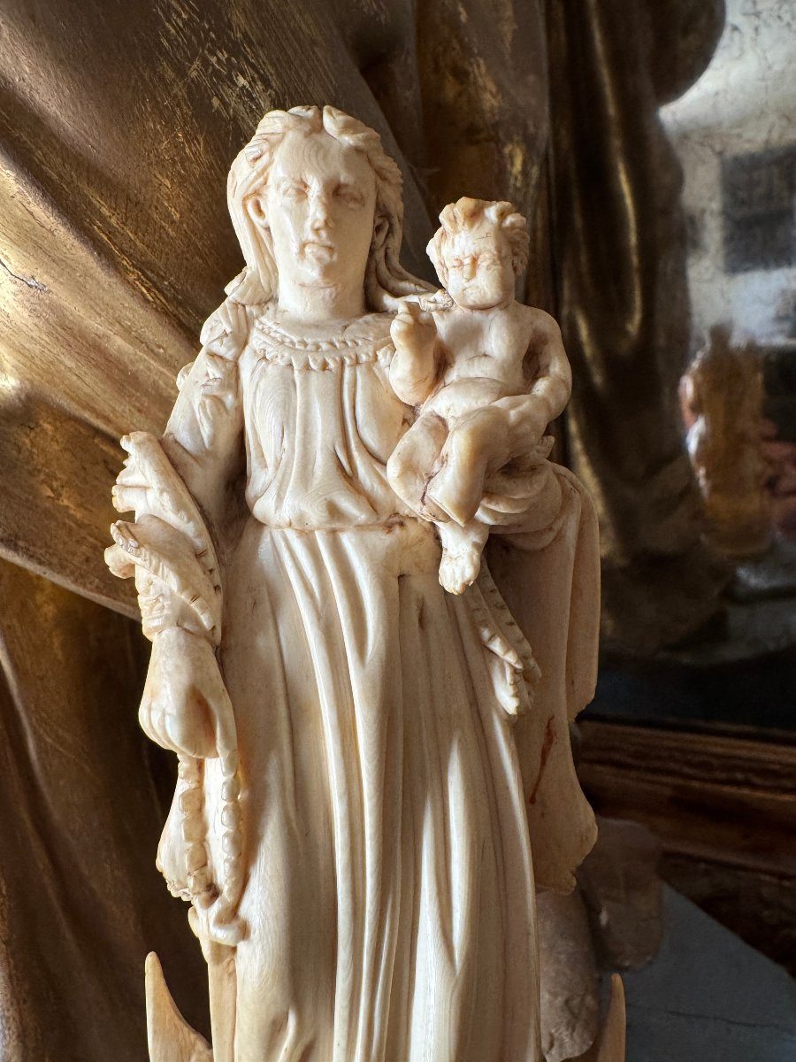Sculpture, Statue &ndash; Vierge &agrave; L&rsquo;enfant &ndash; Immacul&eacute;e Conception &ndash; Goa, 1681 &ndash; Haute &eacute;poque-photo-3
