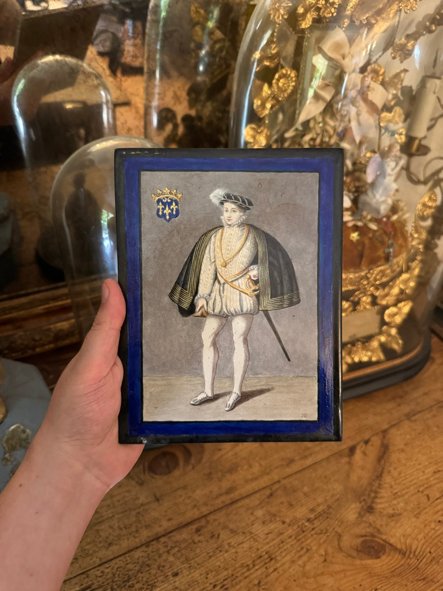Carreau peint &ndash; Fran&ccedil;ois II, roi de France &ndash; Terre cuite gla&ccedil;ur&eacute;e &ndash; Art historiciste &ndash; Portrait-photo-2