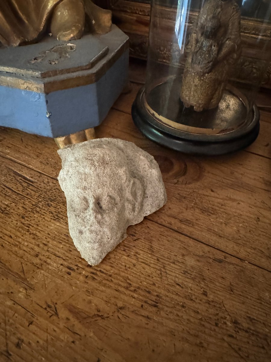 Sculpture – Fragment Of Bas-relief, Sculpted Head – Limestone – Haute époque – Gothic-photo-2