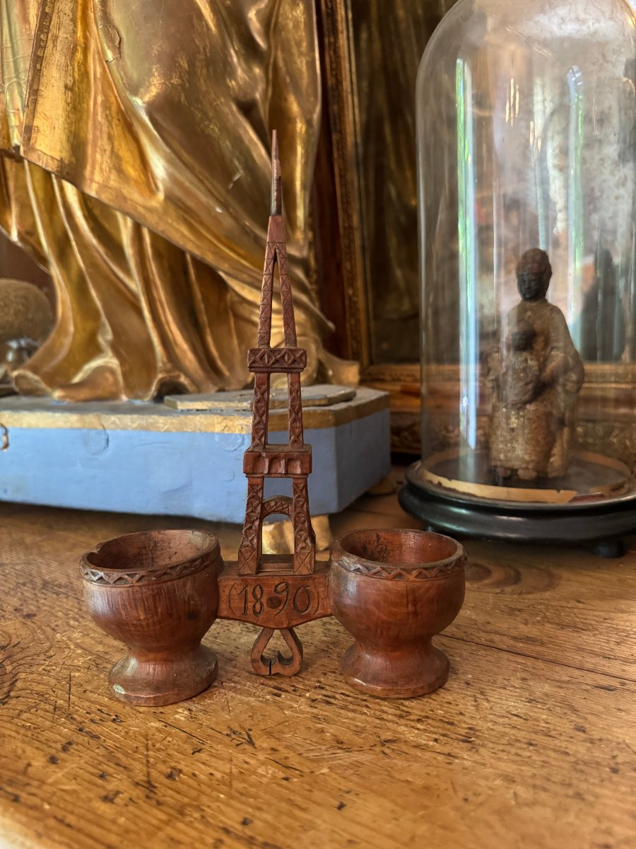 Musée – Salière poivrière – Bois sculpté – Tour Eiffel et cœur – Art populaire – Auvergne-photo-4