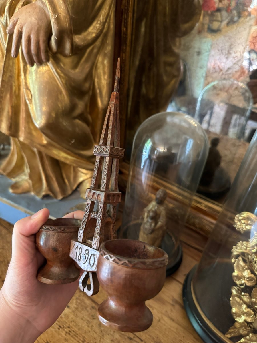 Musée – Salière poivrière – Bois sculpté – Tour Eiffel et cœur – Art populaire – Auvergne-photo-6
