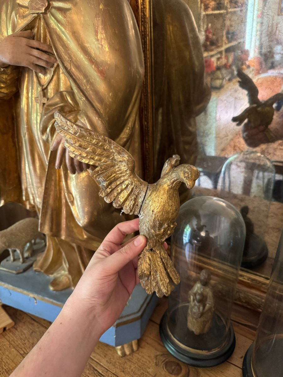 Sculpture, Dove - Dove Of The Holy Spirit - Carved And Gilded Wood - France - Gilded Wood-photo-2