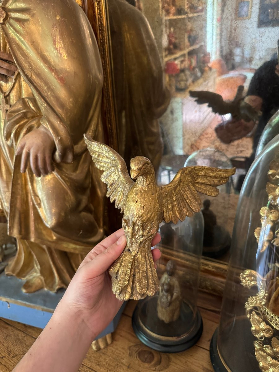 Sculpture, Dove - Dove Of The Holy Spirit - Carved And Gilded Wood - France - Gilded Wood-photo-3
