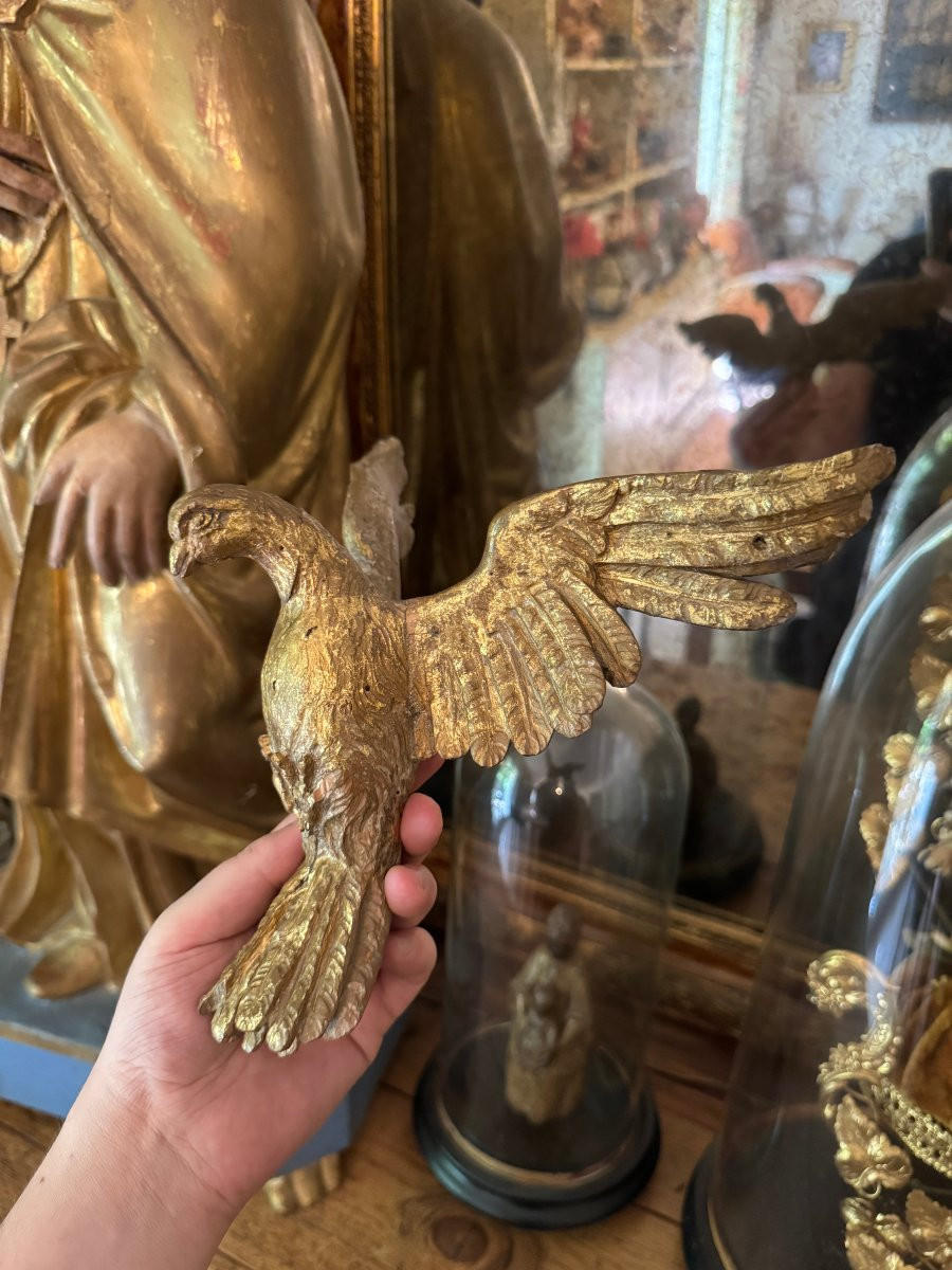 Sculpture, Dove - Dove Of The Holy Spirit - Carved And Gilded Wood - France - Gilded Wood-photo-2